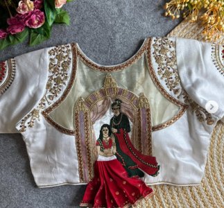 Beautiful Soft Italian Silk Embroidery 3D Barbie Work Designer Stitched Blouse.